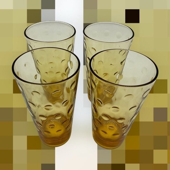 Hazel Atlas Vintage Gold Capri Dot Tumblers MCM Size 5.25 Inches High, Set of 4 - Picture 4 of 15